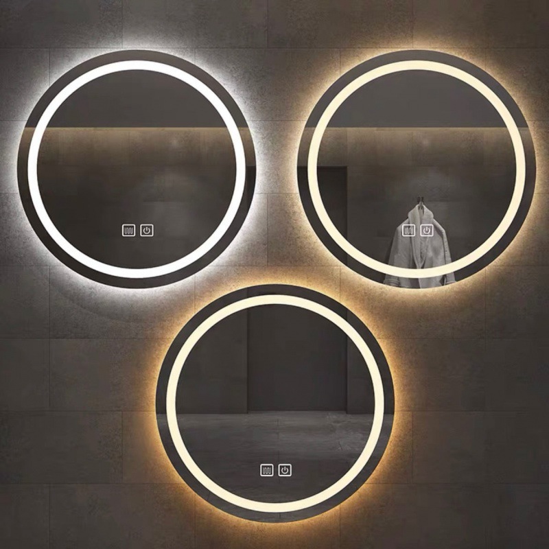Espejo redondo inteligente de baño antifiebla espejo táctil con lámpara espejo de baño colgado en pared antifiebla espejo de maquillaje LED luminoso