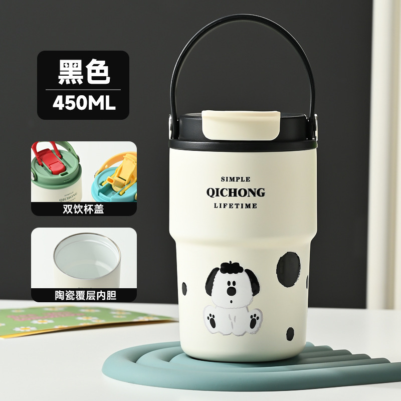 新款卡通提手咖啡杯带茶仓陶瓷内胆咖啡保温杯便携双饮吸管杯批发|undefined
