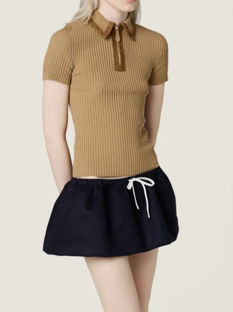 别致夏季法式小众撞色polo领针织小衫短袖女短款上衣|undefined