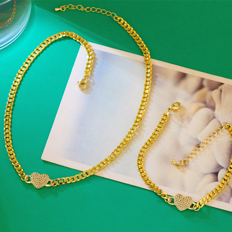 hiphop splicing chain copper inlaid zircon heart necklace braceletpicture6