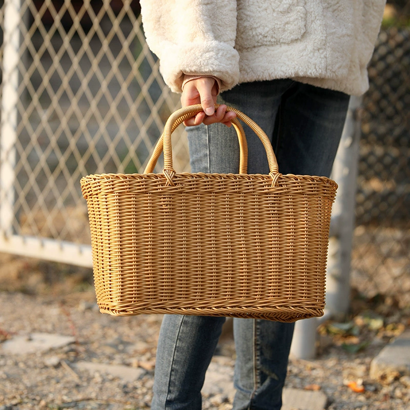 Корзина для покупок из искусственного ротанга, простая корзина для покупок, корзина для овощей, корзина для фруктов, корзина для пикника на открытом воздухе, корзина для домашних животных