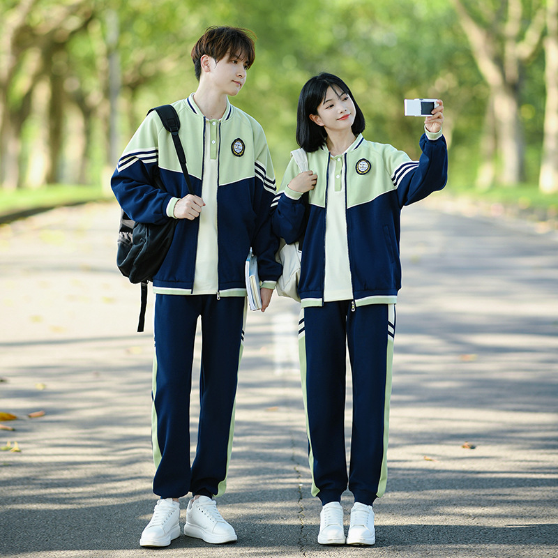 初高中学生班服秋冬季学院风拼色卫衣外套运动会开幕式三件套校服