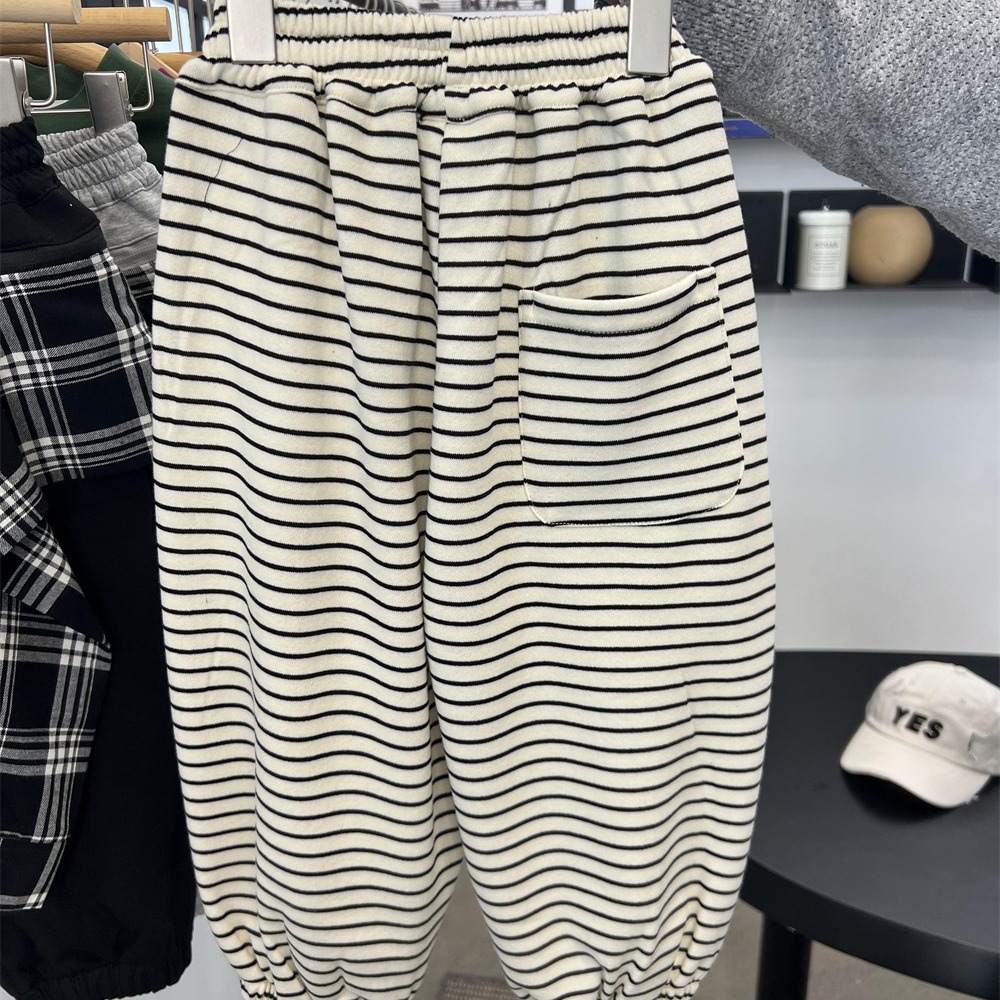 Primavera alla moda per ragazzi e ragazze sanitari 2024 per bambini versatili americani pigri leggings pantaloni sportivi a righe_voghion.com