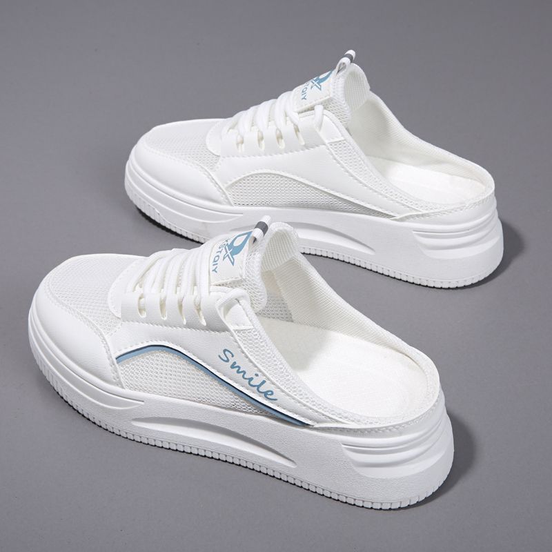 Gran tamaño 41 - 43 cabeza de paquete mitad zapatillas de verano de malla transpirable hueco zapatos blancos sin tacones zapatillas frías para mujeres embarazadas