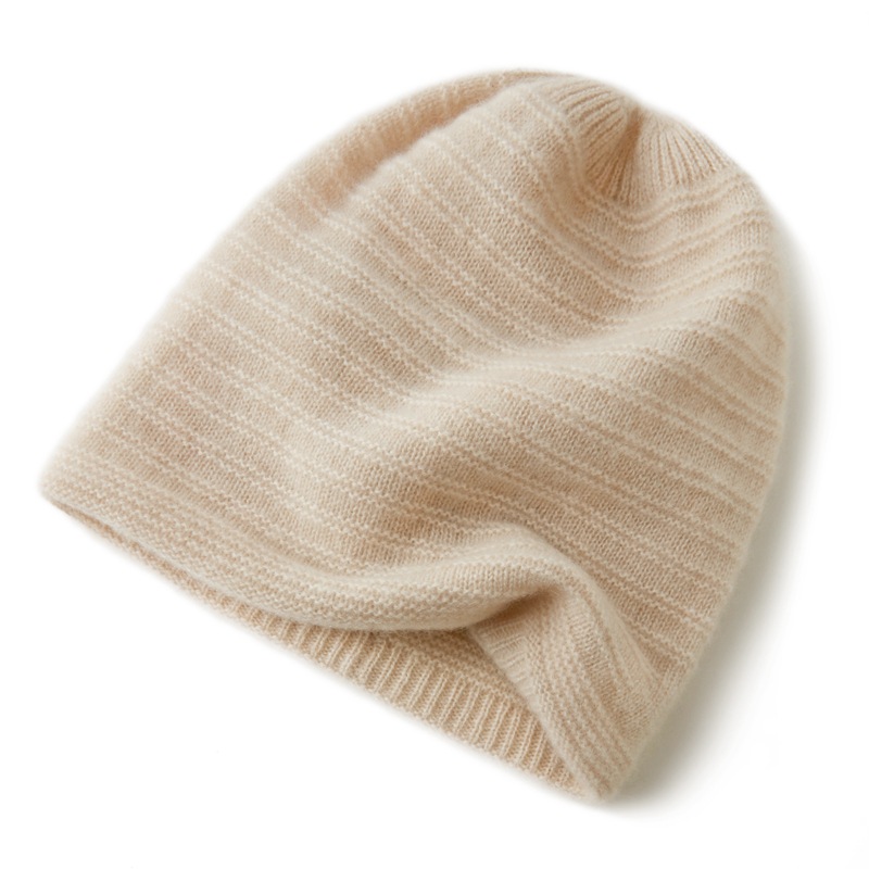 Cashmere Horizontal Stripesd Fashion Double-Layer Hat for Women Versatile Ear Protection 2025 Autumn and Winter New Cashmere Knitted Hat
