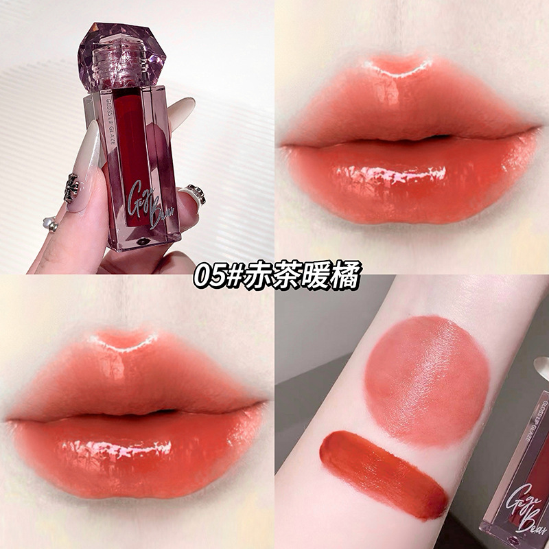 Gege bear cristal de diamante de agua esmalte labial brillante color duradero sin decoloración sin taza pura invierno otoño lápiz labial cosméticos