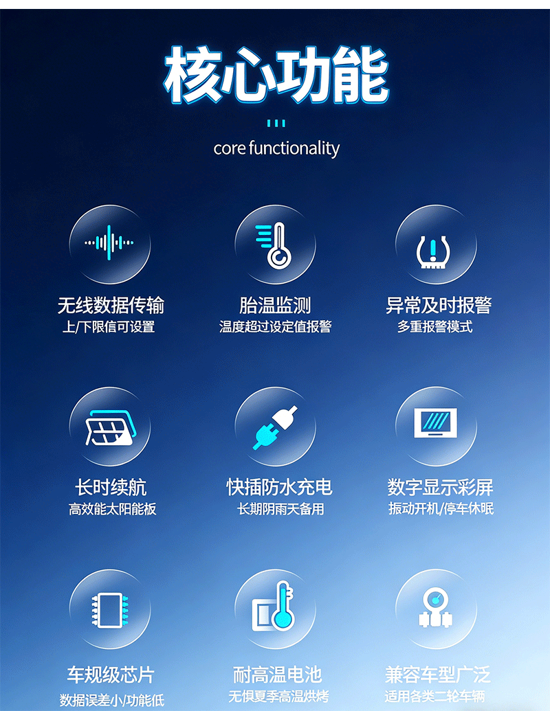 Motorcycle Tire Pressure Monitoring Solar-Powered External Electric Vehicle Tire Pressure Detector Tpms Supports Mobile App
