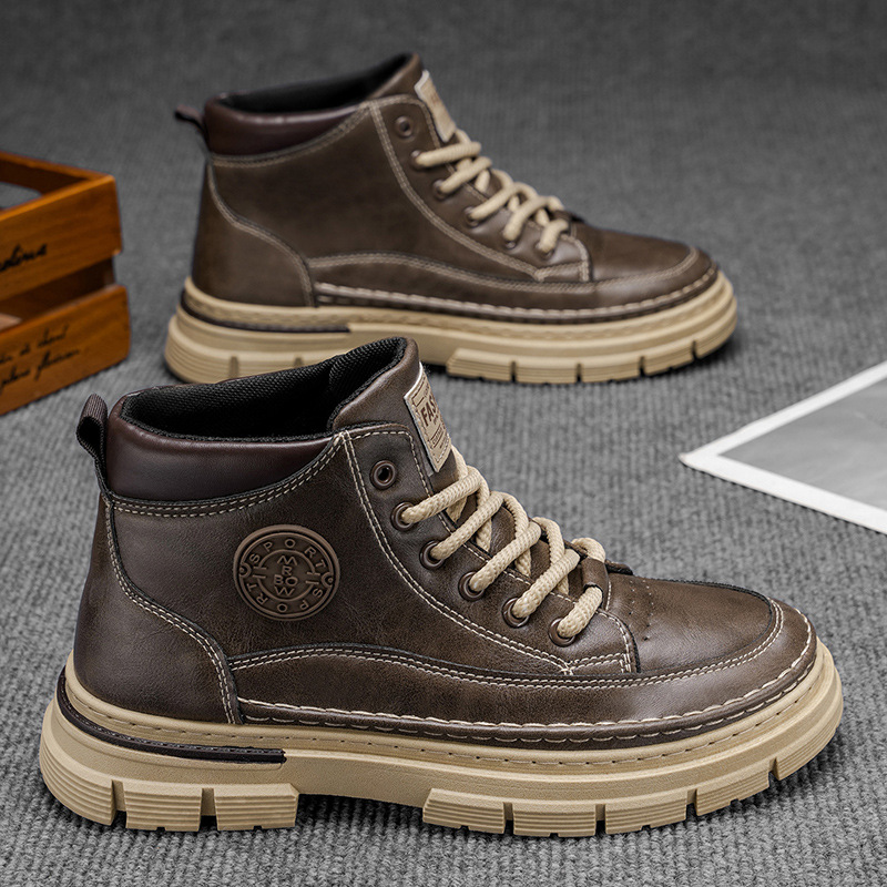 Martin Boots Men 's Spring Retro Inglés zapatos de cuero casuales de hombre aumentan la altura de las botas impermeables