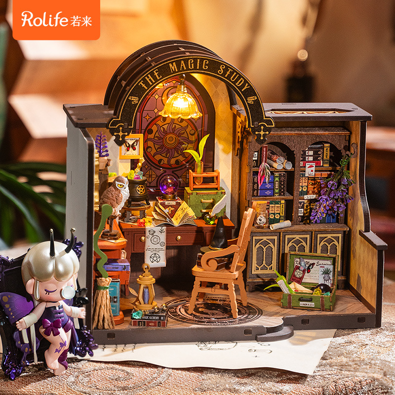 Rollife Ruo Lai Magic Study House, casa pequeña ensamblada a mano, modelo en miniatura, bloques de construcción, juguetes