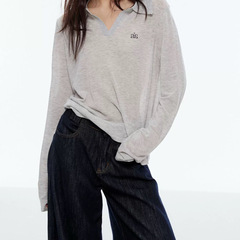 亚麻莱赛尔天丝混纺V领POLO灰色显瘦防晒罩衫长袖上衣女磨毛其他