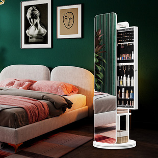 Solid Wood Dressing Mirror Fitting Mirror Full-length Mirror Floor Mirror with Makeup Cabinet Hanger Integrated Storage Bedroom Household