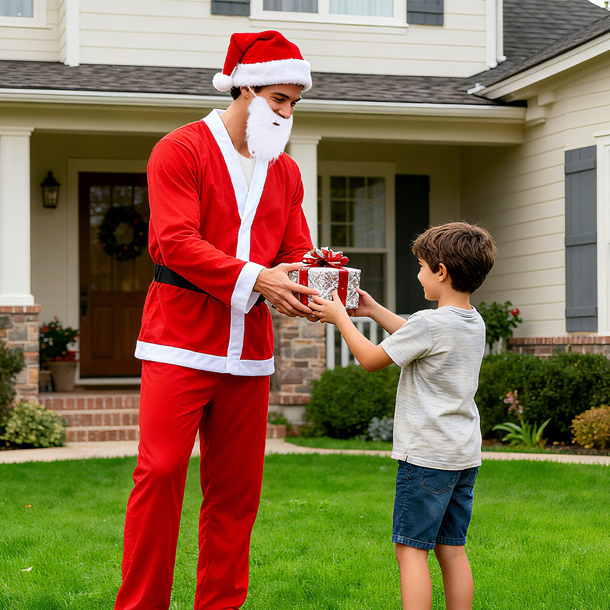 Ropa de Navidad no tejida Ropa de Navidad Ropa de hombre de Navidad Ropa de vestir de Santa Claus Traje de Navidad Conjunto de 5 piezas