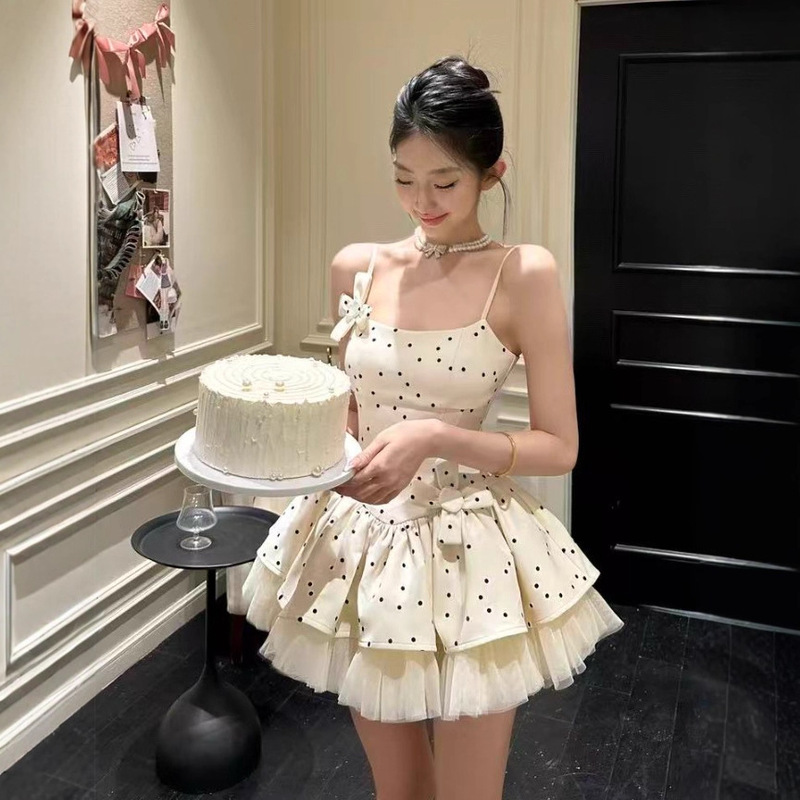 New Fashionable and Elegant French-Style Pure Desire Style Polka Dot Slim-Fit Mesh Puffy Princess Dress for Women New Fashionable and Elegant French-Style Pure Desire Style Polka Dot Slim-Fit Mesh Puffy Princess Dress for Women
