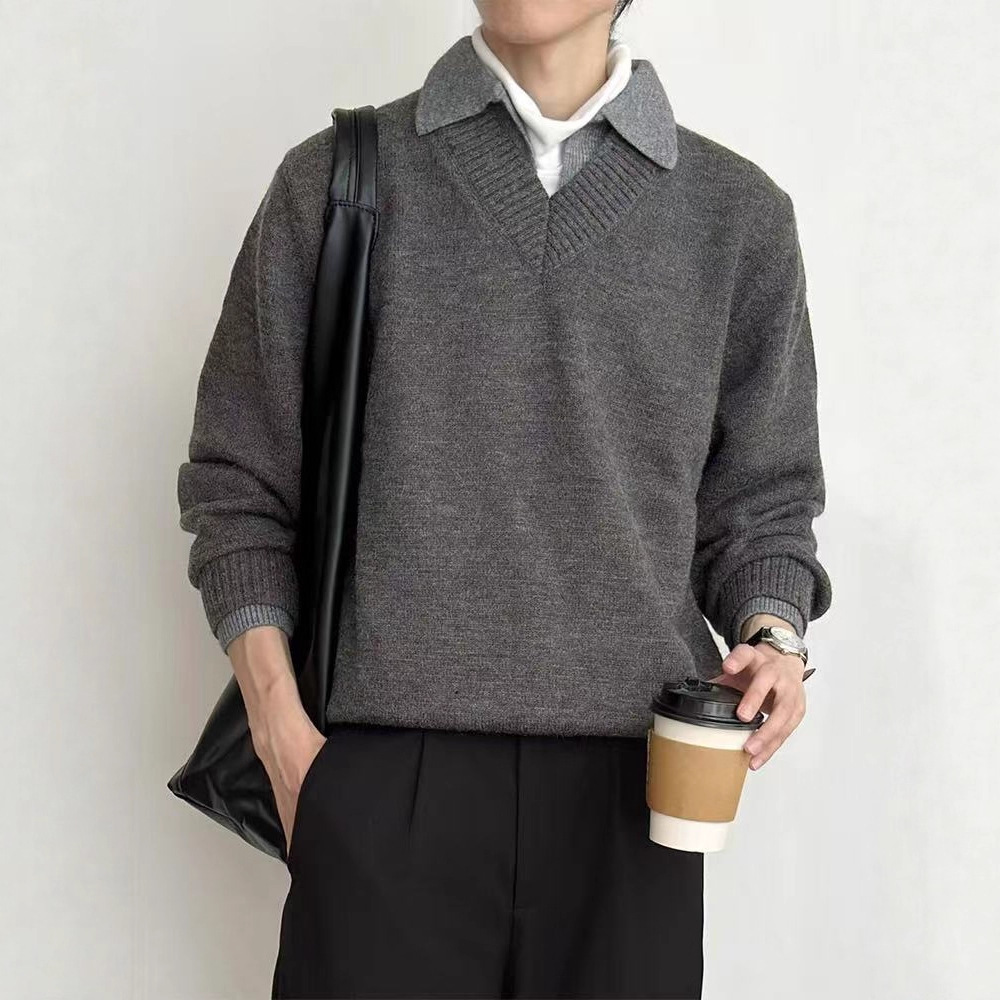 Marca de moda americana de gran tamaño suéter de otoño y invierno masculino retro creativo de alta calle universal simple suelta pareja camisa de punto