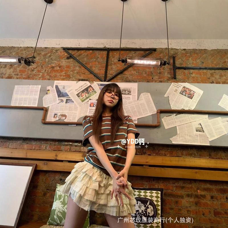 MIU正确原2025新款腰头撞色黑白松紧腰早秋百搭层叠芭蕾风蛋糕裙|undefined
