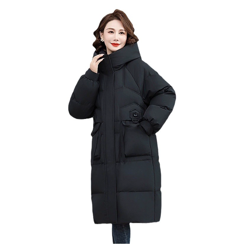Зимний свободный пуховик для мам среднего возраста 2023 Новый женский модный темперамент теплое длинное пальто с капюшоном