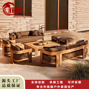 Outdoor Villa Courtyard Garden Solid Wood Furniture Outdoor Terrace Waterproof Sun Protection Teak Sofa Coffee Table Combination Anti-Corrosion