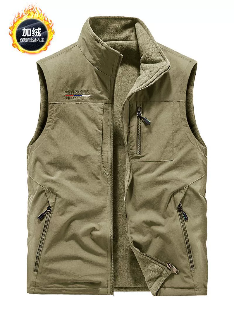 Мужская осенне-зимняя куртка-жилет на флисовой подкладке, двойная флисовая куртка без рукавов, зажим для лошади, задняя часть 1906A