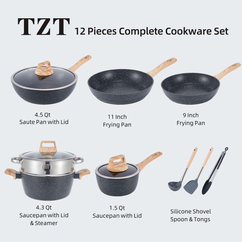 クロスボーダーノンスティックキッチン用品セット 12点セット ソフトタッチ調理器具 大理石フライパン ミルクパン|undefined