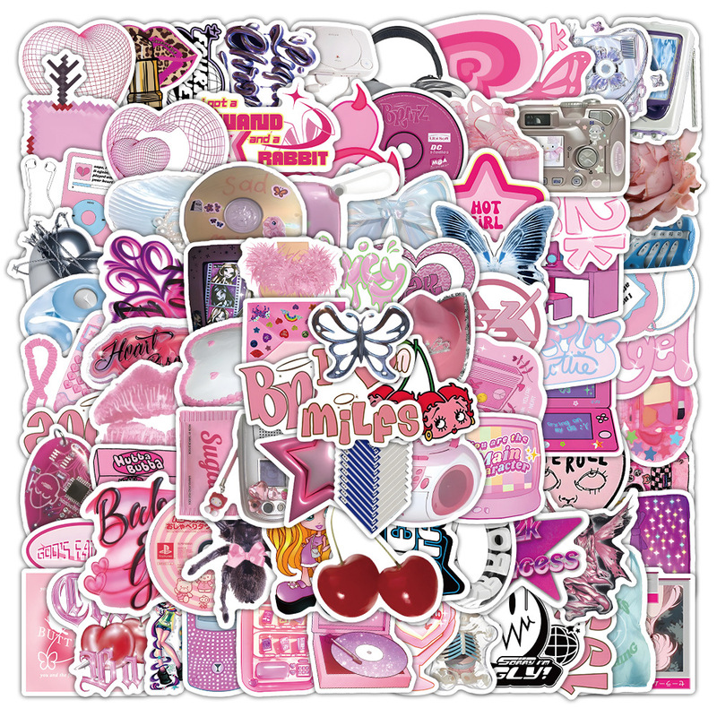100 Y2k stickers Millennium style Barbie powder retro aesthetic trend ins high color value decorative mobile phone case stickers