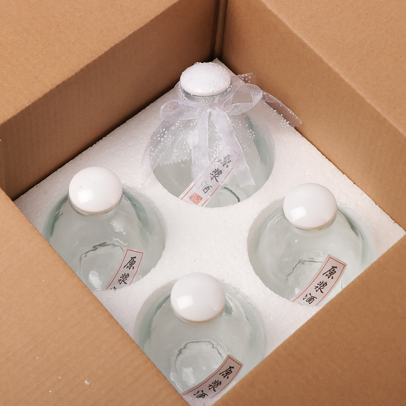 PK7J 1-jin ceramic wine jar, handcrafted antique-style glass liquor bottle, empty bottle with lid, household airtight container with bag