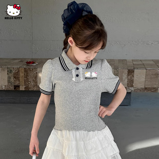 Wholesale Girls Summer T-Shirt 2025 New Sweet Polo Collar Medium and Large Children's Clothing Energetic Little Girl Tops
