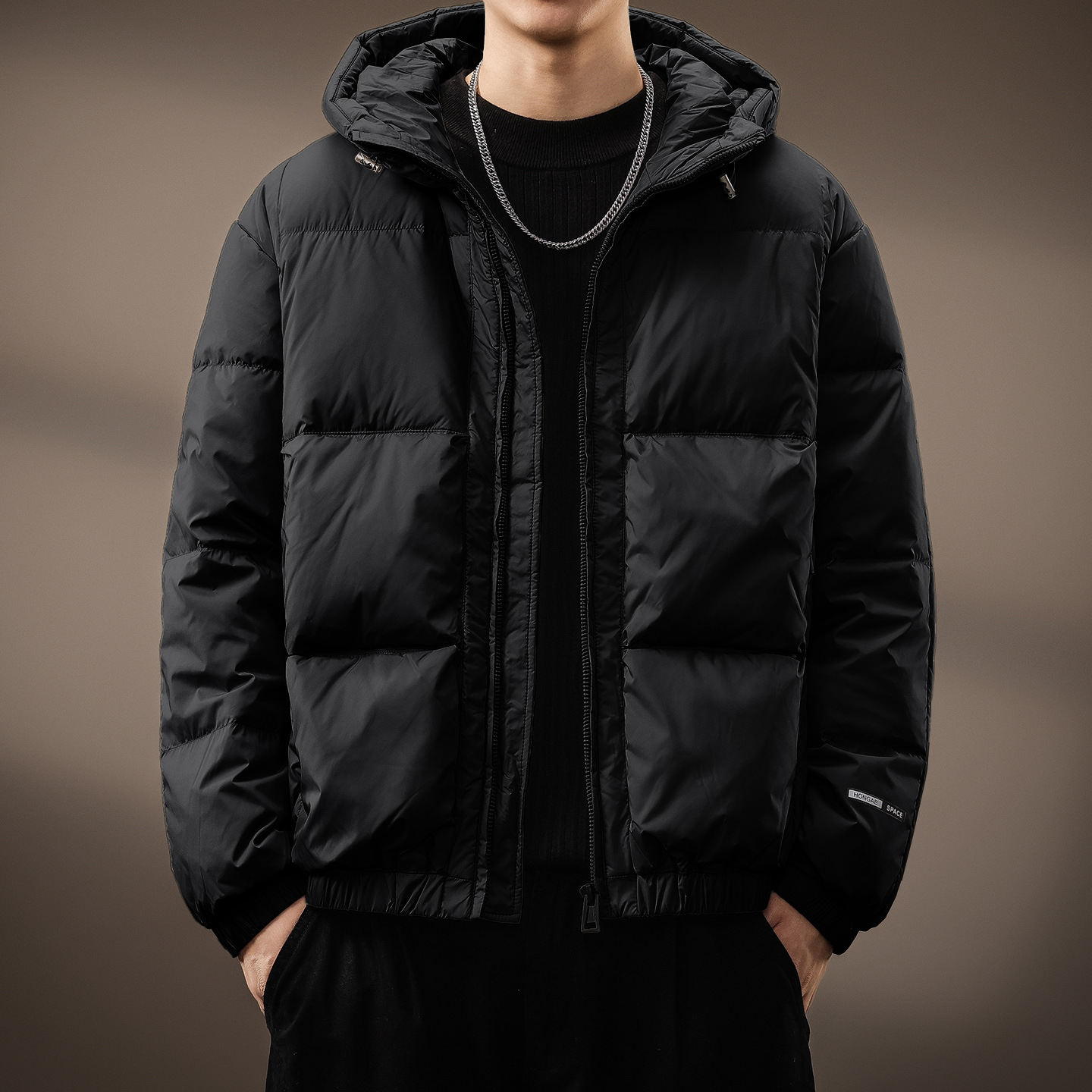 High-End 90 Duck down Windproof down Jacket for Men, Hooded Short Style, New Winter American-Style Warm Puffer Jacket for Men