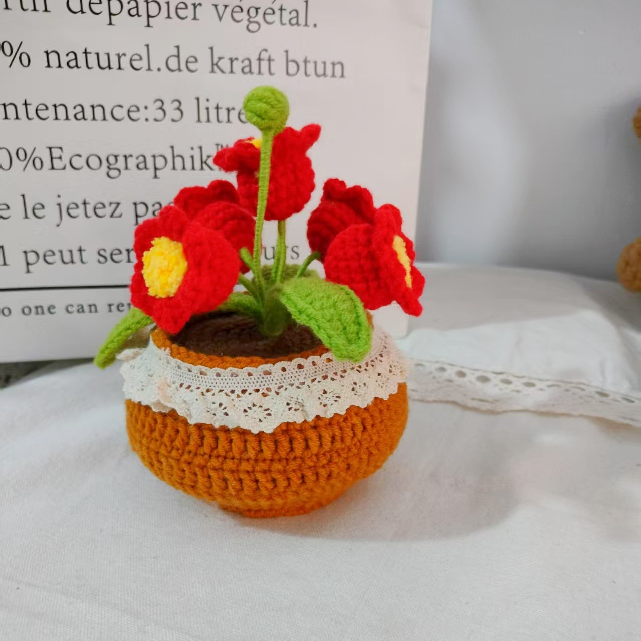 Productos acabados de lana tejida a mano flor de punto de hippopotamus imitación flor inmortal flor creativa ganchillo decoración ornamentos florales