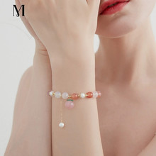 珍珠水蜜桃玛瑙手链925纯银轻奢小众精致桃子手串送女友七夕礼物