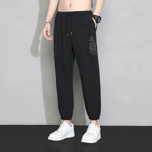 Summer ice silk working pants, men's loose legged pants, quick-drying nine-cent sweatpants, men's large size casual pants, trendy