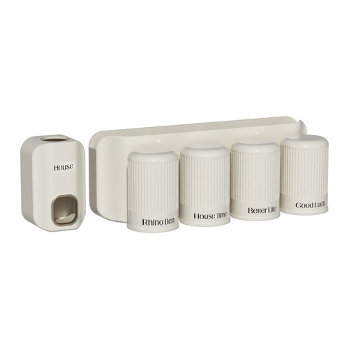 Cream White Toothbrush Holder without Drilling, Brush Cup Toothpaste Squeezer Wall Mounted Electric Toothbrush Stand