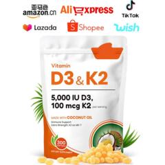 跨境TK爆款维生素D3K2二合一补剂初榨椰子油软胶囊源头工厂可OE M