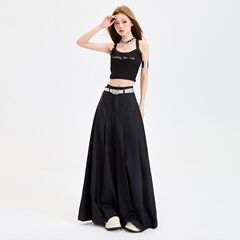 慵懒荡荡裤高级灰色直筒垂感西装裤女2025秋季宽松阔腿裤黑色裤裙