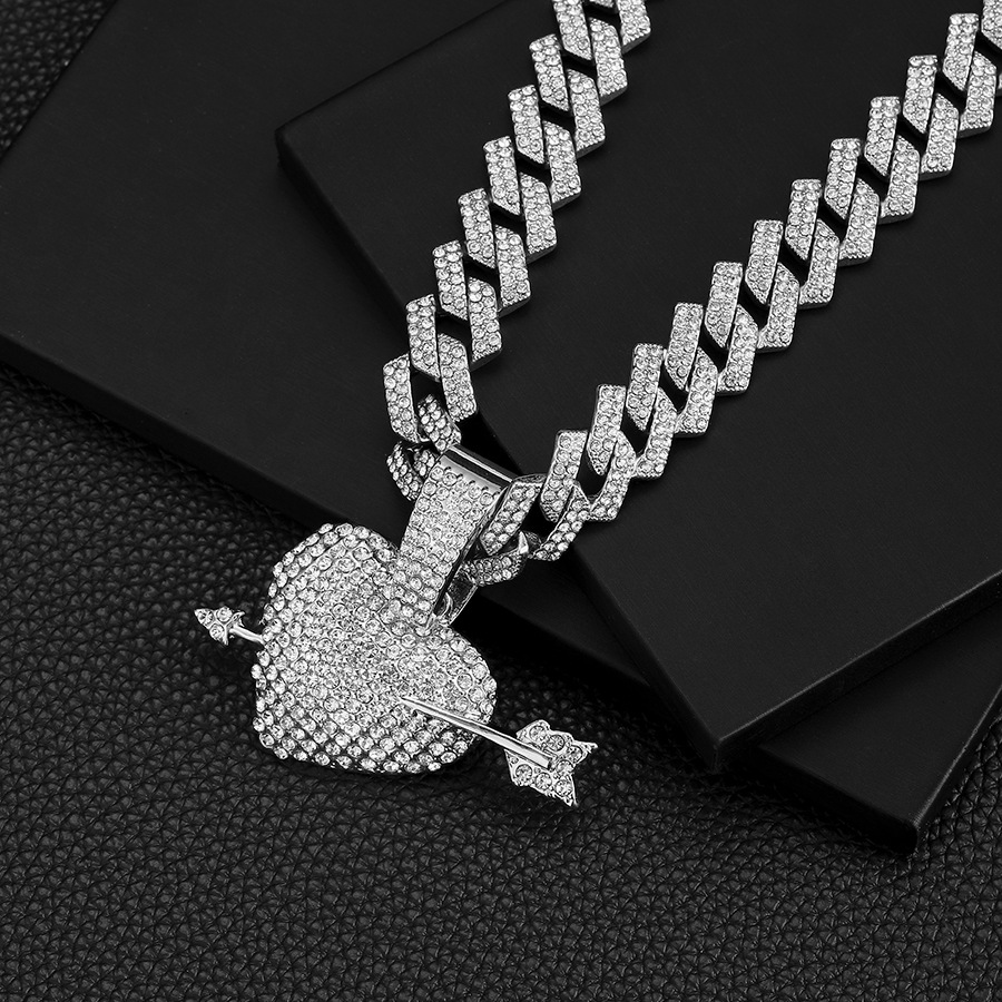27g Weight Alloy Pendant Material Rhinestones Inlay Material Pendant Necklace, Necklace Pendant Classification Alloy Chain Material Cuban Link Chain Curb Chain Chain Type 1 Piece Quantity Daily Occasion Alloy Material Heart Shape, Arrow Pattern All Seasons Season Unisex Gender Inlay Design Exaggerated Style Exaggerated Heart Shape Arrow Alloy Inlay Rhinestones Unisex Pendant Necklace Necklace Pendant Men Pendant Necklaces 6