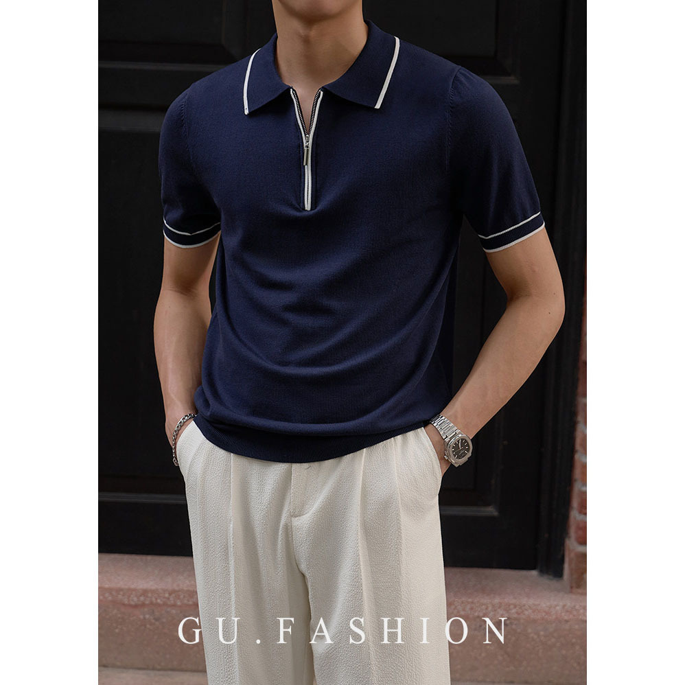 Camisas de polo de manga corta de vello de estilo de dinero camiseta de punto hombre línea de semicirretera camiseta de hielo de verano fábrica transfronteriza al por mayor