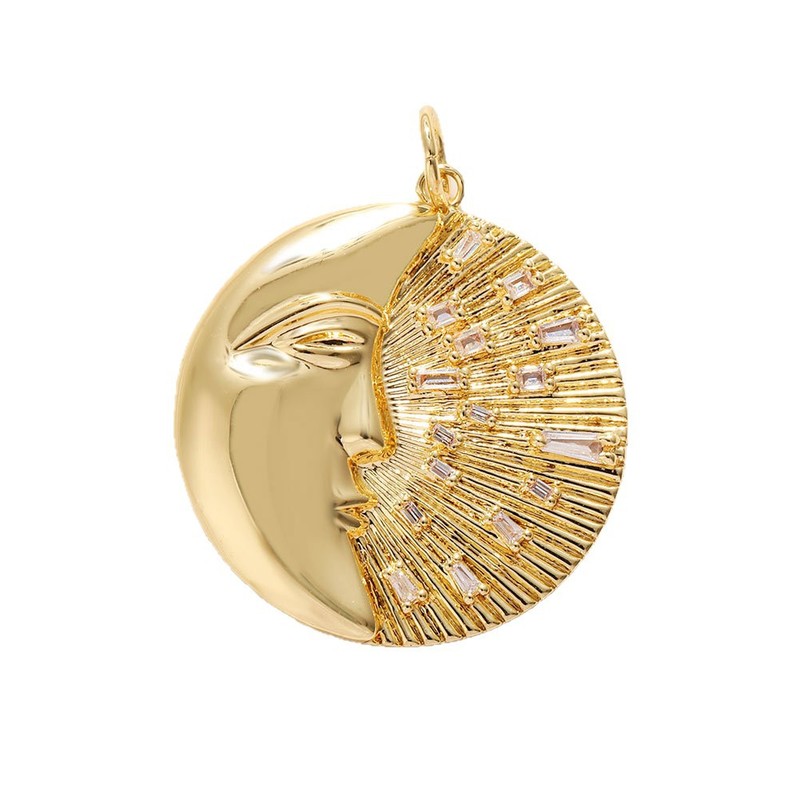 DIY 銅メッキ 18 k ゴールドムーンスターネックレスペンダントオイルドリップジルコン五芒星ブレスレットイヤリングキーホルダーペンダント|undefined