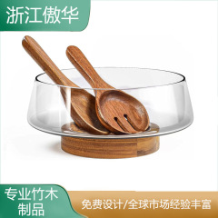 アカシアの木のガラスの果物の皿は高足の皿のサラダの碗の客間の家庭のお茶の何の果物の皿の木製の収納箱を収納します。