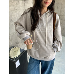 广州黄峥早秋新款套头连帽卫衣女复古灰色小个子宽松外套530878