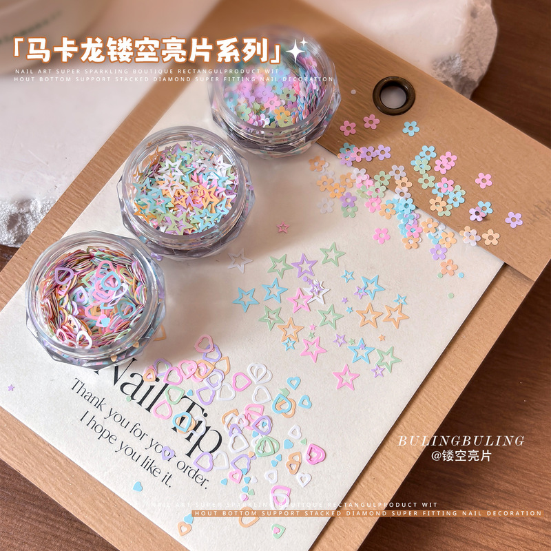 Macaron Star Sequin Nail Art Accessories New Hollow Flower Heart Five-Pointed Star Ins-Style Nail Decoration Stickers Macaron Star Sequin Nail Art Accessories New Hollow Flower Heart Five-Pointed Star Ins-Style Nail Decoration Stickers