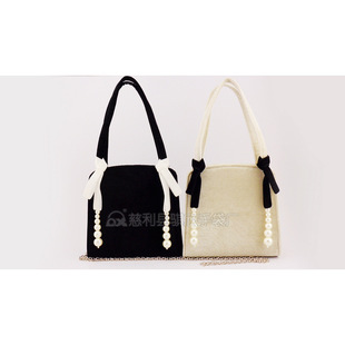 [in stock] Vintage velvet bow beaded handbag handbag QX20130