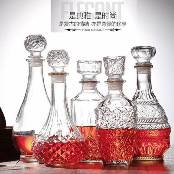 厂家直销透明1000ml欧式醒酒器钻石圆球玻璃瓶玻璃红酒瓶葡萄酒瓶