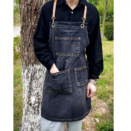Apron kitchen denim men's work clothes barber milk tea shop restaurant waiter female art apron printed logo