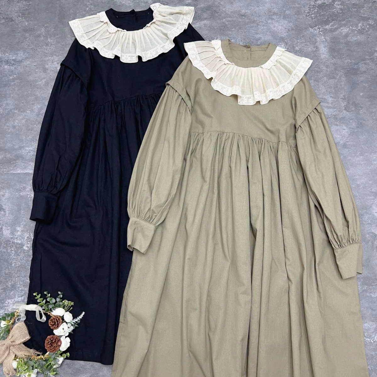 Японское Хлопковое платье Mori Girl, оригинальное большое хлопковое платье с воротником в виде лотоса, натуральная драпировка с длинным рукавом, Мягкое хлопковое универсальное осеннее платье