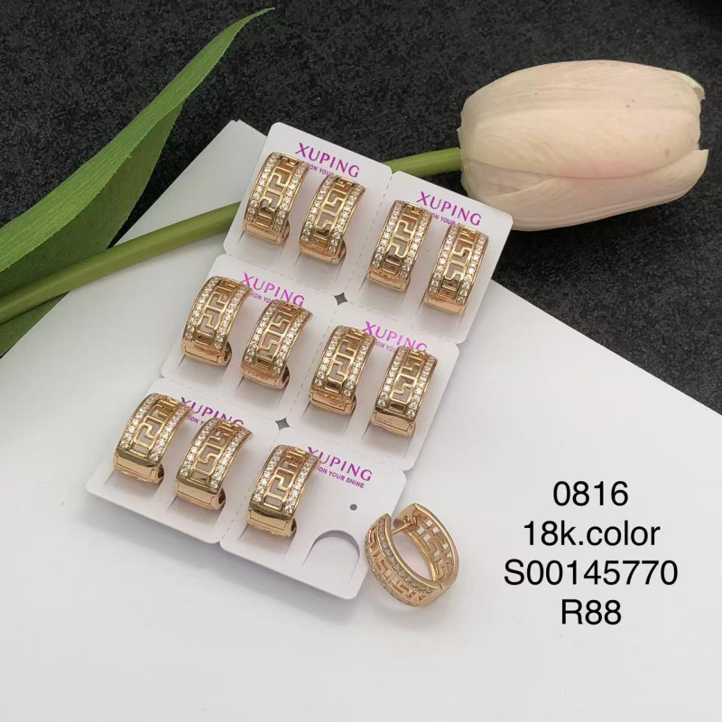 Pendientes de aro Xuping transfronterizos rusos de 18k con incrustaciones de diamantes, joyería de lujo ligero de alta gama al por mayor para mujer.