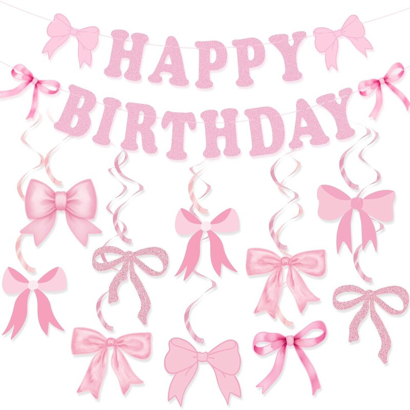 Cross-Border Pink Bow Party Flag Decoration Package Banner Spiral Bride Engagement Girl Birthday Party Supplies