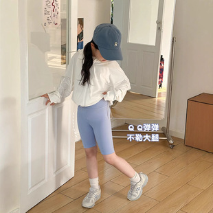 Girls' Five-Point Shark Cycling Pants Children's Summer Lightweight Yoga Pants Anti-Exposure Wearable Slim Leggings