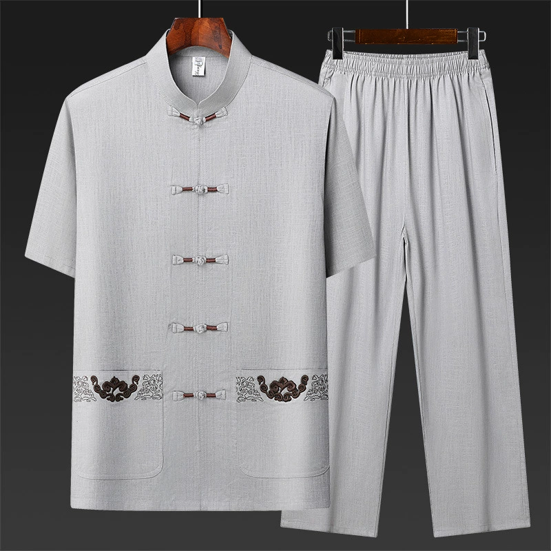 Фабрика прямых продаж льняного летнего среднего и пожилого китайского костюма китайского стиля китайского костюма мужской ретро вышитый топ