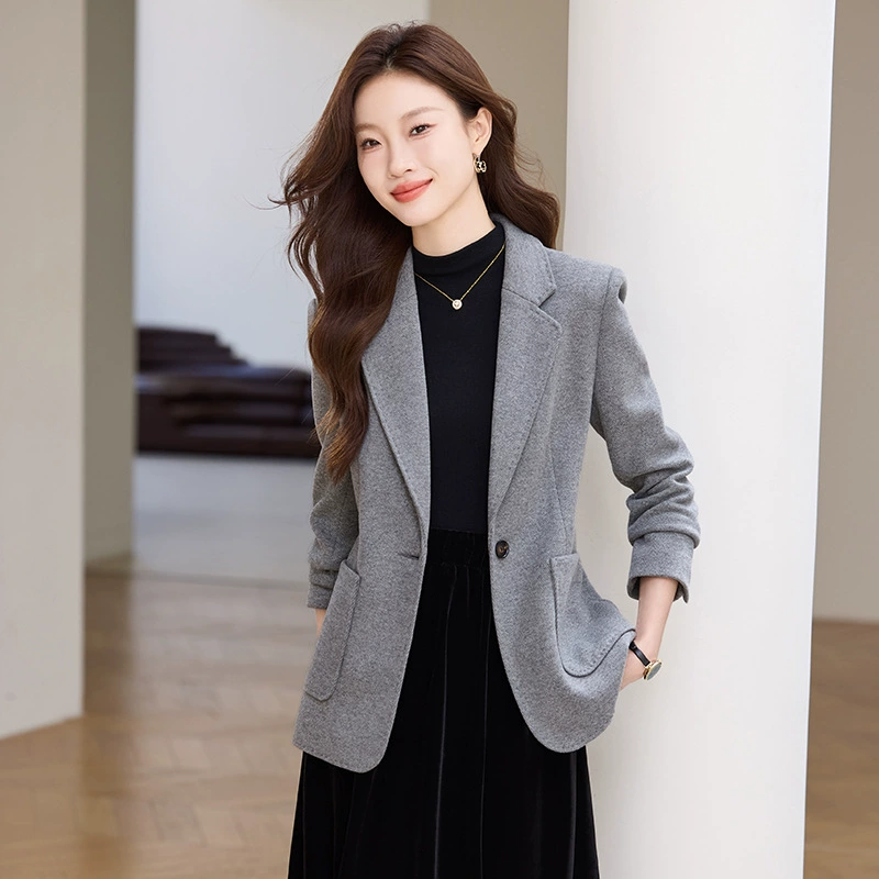 Цвет карри шерстяной пиджак женский осень зима 2024 новый продвинутый смысл дикий модный повседневный шерстяной костюм топ