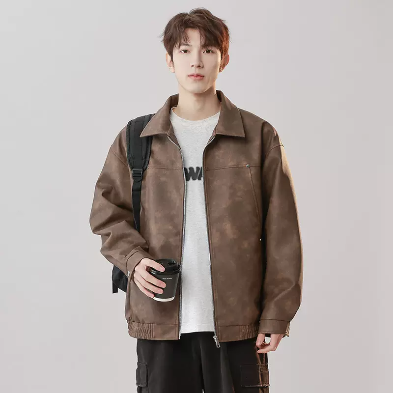 2025年PU皮情侣春秋高品质翻领皮衣机车服机车男装夹克外套