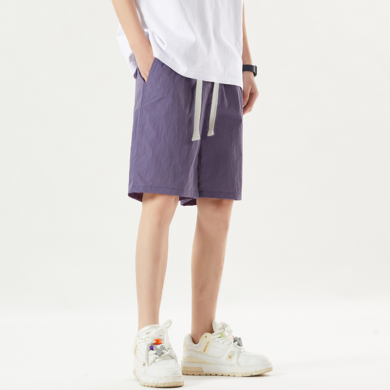 Men's Summer Casual Loose Sports Shorts Fashion Trendy Brand Five-point Pants Solid Color Pants Sweat-absorbing Breathable Beach Pants_voghion.com